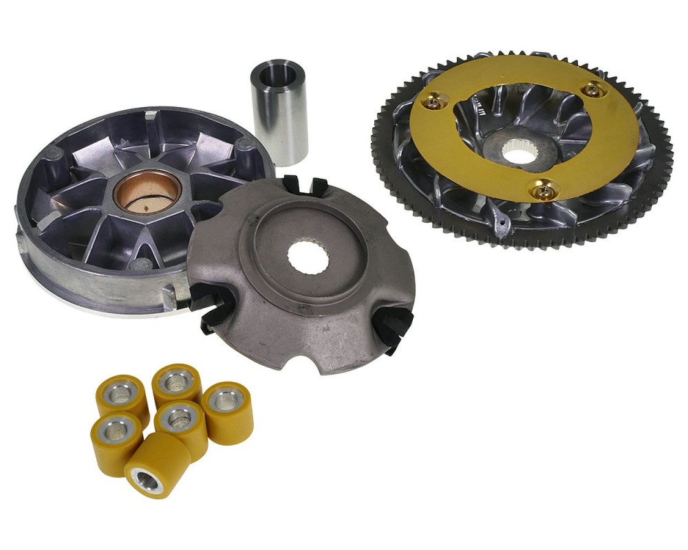 Variomatik Kit mit Riemenscheibe, Varioplatte, Gewichte, Hlse und Gleitschuhen kompatibel fr Piaggio 125-150ccm Leader 4T Set Satz