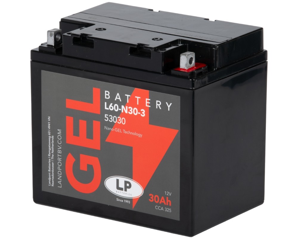 Batterie 12V 30Ah LANDPORT MG L60-N30-3 Gel kompatibel fr BMW K100, K1100, K75, R100 RT, R60, R65, R75, R80, R90, HD FLHRC, FLHT, FLHXSE