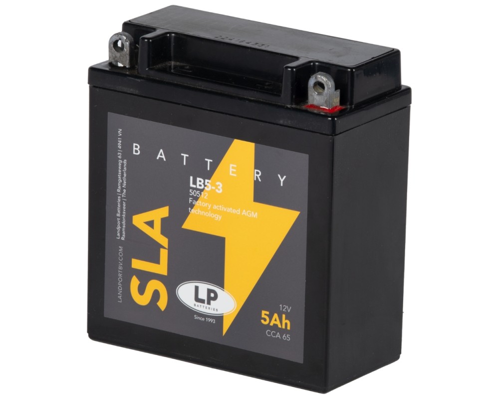 Batterie LANDPORT LB5-3 SLA 12V 5Ah kompatibel fr Honda C 90, SH, MZ ETZ, Peugeot SV, Piaggio Sfera, TPH, Simson SR50, SR80, Suzuki DR 600