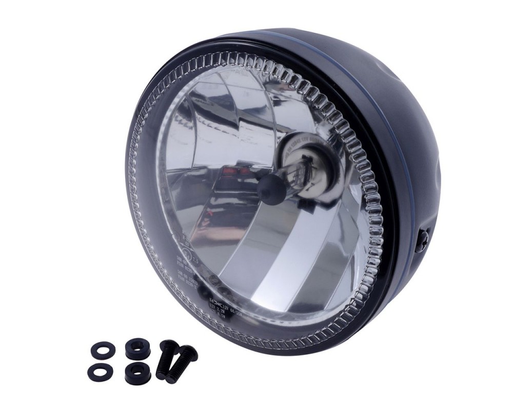 Scheinwerfer 5 3/4 Zoll Motorrad, LED Ring, schwarz, H4, 60/55 Befestigung Seite
