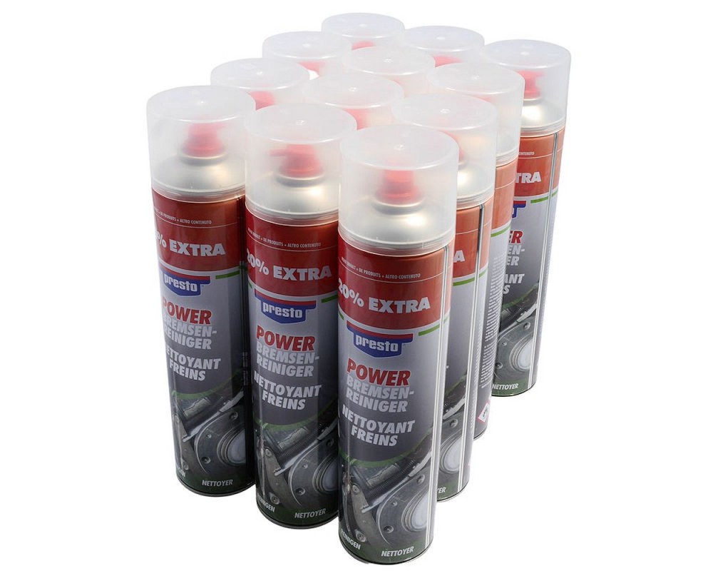 Bremsenreiniger Spray Set PRESTO 600ml 12 Stck Motorrad, Roller, KFZ, Auto, Quad Werkstatt Teile Motor Reiniger